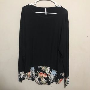 Cool Melon Long Sleeve Black Tunic Floral Hem